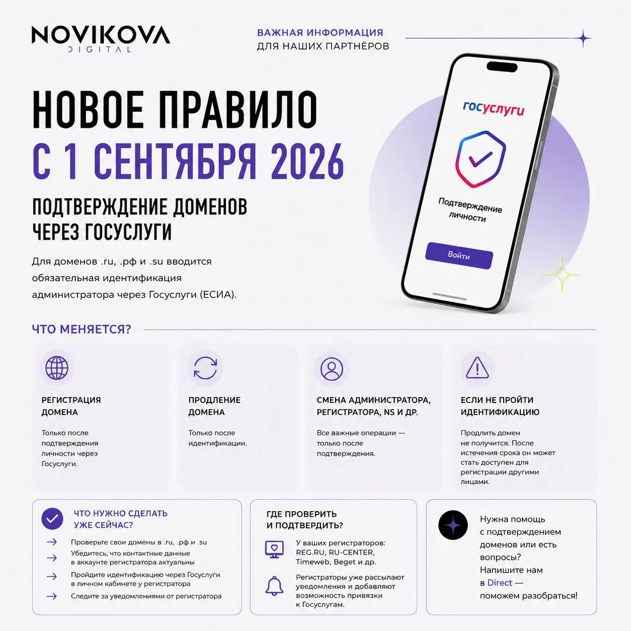 ⚠️ Важно для владельцев сайтов и доменов
С 1 сентября 2026 года вступают в силу новые требования для владельцев доменов .ru, .рф и .su | Сетка — социальная сеть от hh.ru