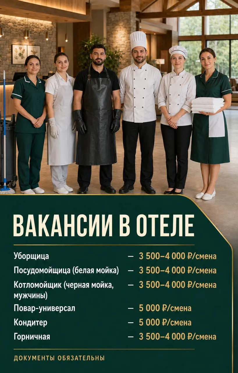 1️⃣УБОРЩИЦА,
2️⃣ПОСУДОМОЙЩИЦА,
3️⃣КОТЛОМОЙЩИК,
4️⃣ПОВАР-УНИВЕРСАЛ,
5️⃣КОНДИТЕР,
6️⃣ГОРНИЧНАЯ
загородный отель Яхонты Истра
• Московская область
• Гостиничный бизнес
• +79261066569
Полное описание вака... | Сетка — социальная сеть от hh.ru
