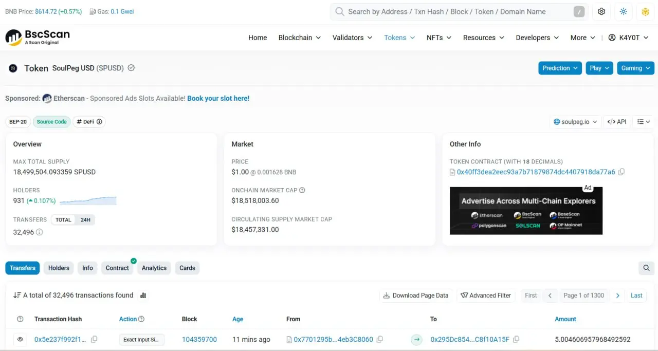 На прошлой неделе, аналитики VeroTrace обнаружили скам токен SPUSD и проект SoulPeg Labs (soulpeg .io) с признаками инвестиционной пирамиды | Сетка — социальная сеть от hh.ru
