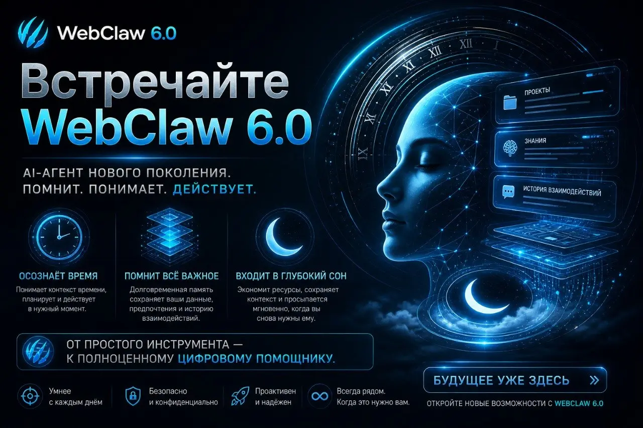 🦥 ИИ-СОТРУДНИК УМЕЕТ СПАТЬ
WebClaw by ProTalk 6.0 работает по принципу Vision-First: он просто смотрит на экран и водит мышкой, как живой человек.
▌ Главная фишка версии 6 | Сетка — социальная сеть от hh.ru