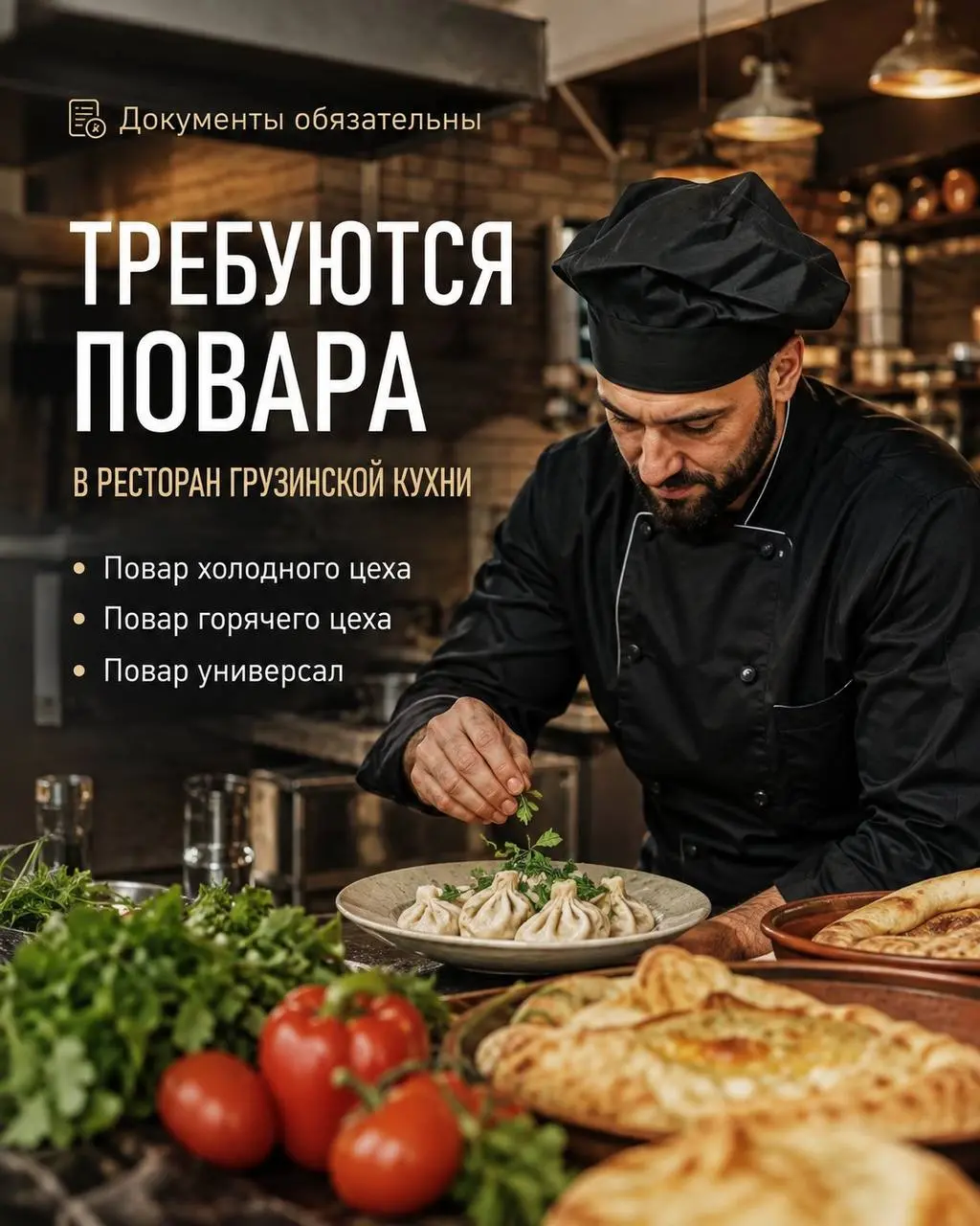 1️⃣ПОВАР ХОЛОДНОГО ЦЕХА,
2️⃣ПОВАР ГОРЯЧЕГО ЦЕХА,
3️⃣ПОВАР-УНИВЕРСАЛ,
4️⃣ПОВАР МУЧНОГО ЦЕХА
5 000₽/смена - 6 000₽/смена
Ресторан грузинской кухни
• Москва, м | Сетка — социальная сеть от hh.ru