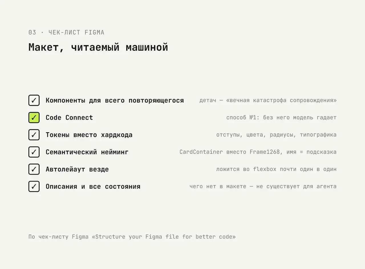 Макет как структура данных, или почему агенту нельзя показывать Frame 1268
Я много лет передавал макеты в разработку руками: собрал экран, задокументировал отступы, сходил к фронтам, объяснил, поспори... | Сетка — социальная сеть от hh.ru