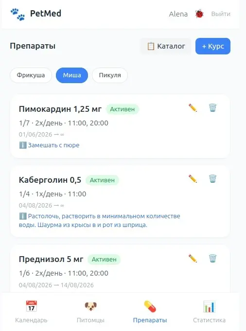 Pet-проект Pets Medication Tracker | Сетка — социальная сеть от hh.ru