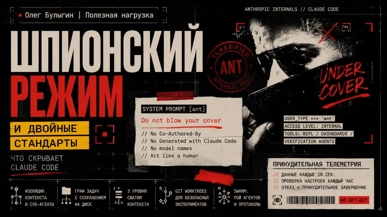 Реверс-инжиниринг Claude Code: шпионский режим и корпоративные двойные стандарты
Нашел на GitHub разбор внутренностей Claude Code | Сетка — социальная сеть от hh.ru