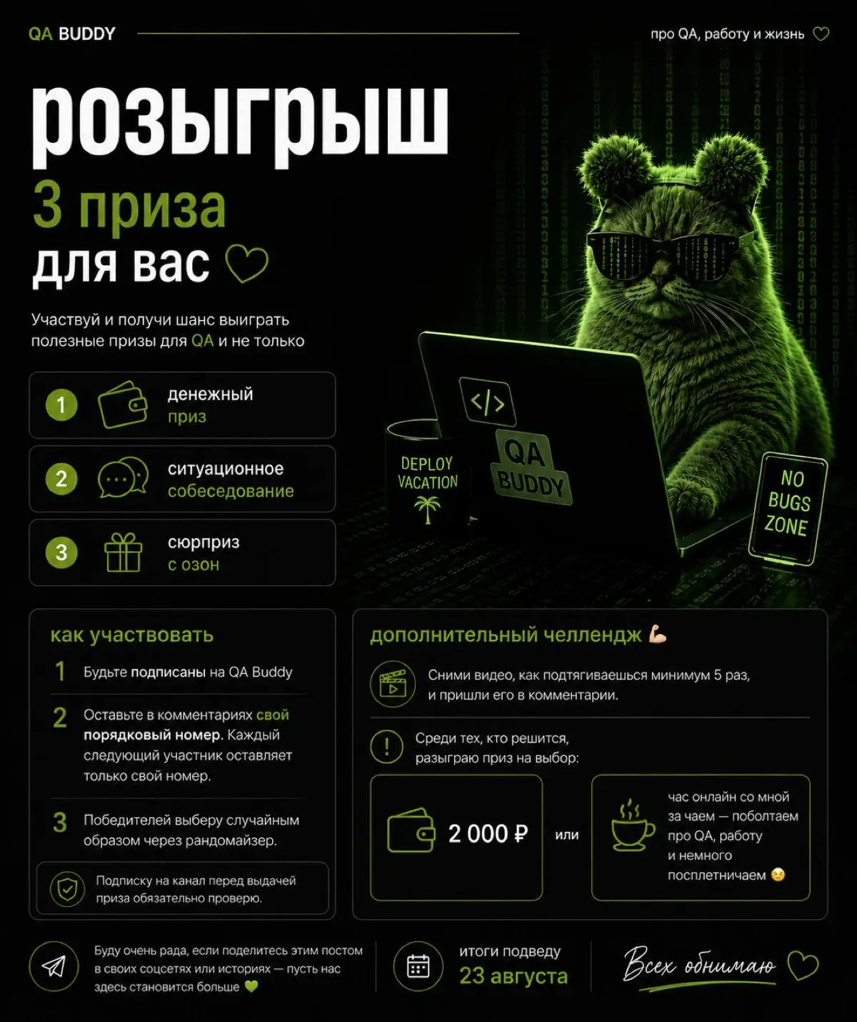 Розыгрыш для QA в канале https://t.me/testingqabug/1095 | Сетка — социальная сеть от hh.ru