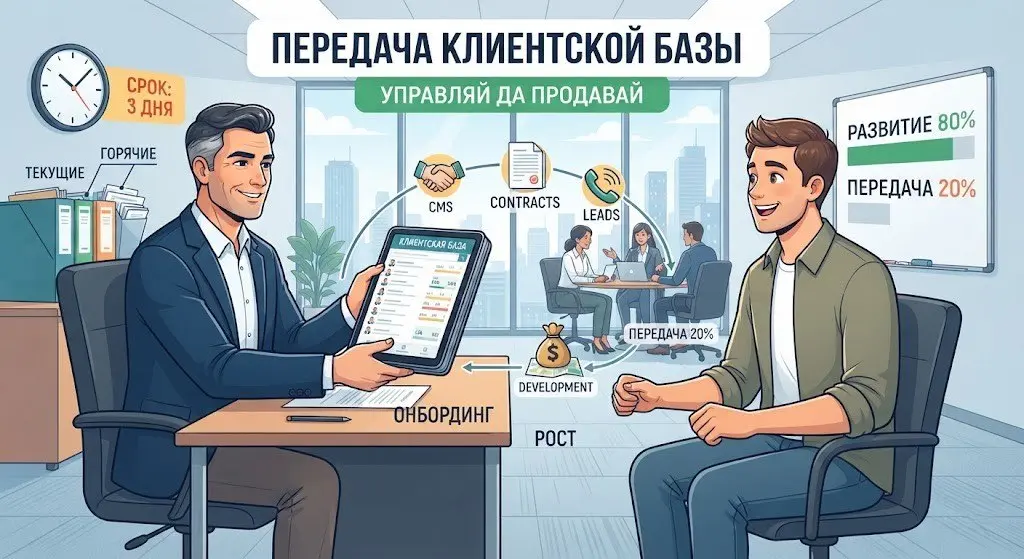 #УправляйДаПродавай
ПРАКТИКА ПЕРЕДАЧИ КЛИЕНТСКОЙ БАЗЫ НОВОМУ МЕНЕДЖЕРУ
Главный риск при передаче клиентской базы между менеджерами - пока идёт передача, никто не занимается развитием клиентов | Сетка — социальная сеть от hh.ru