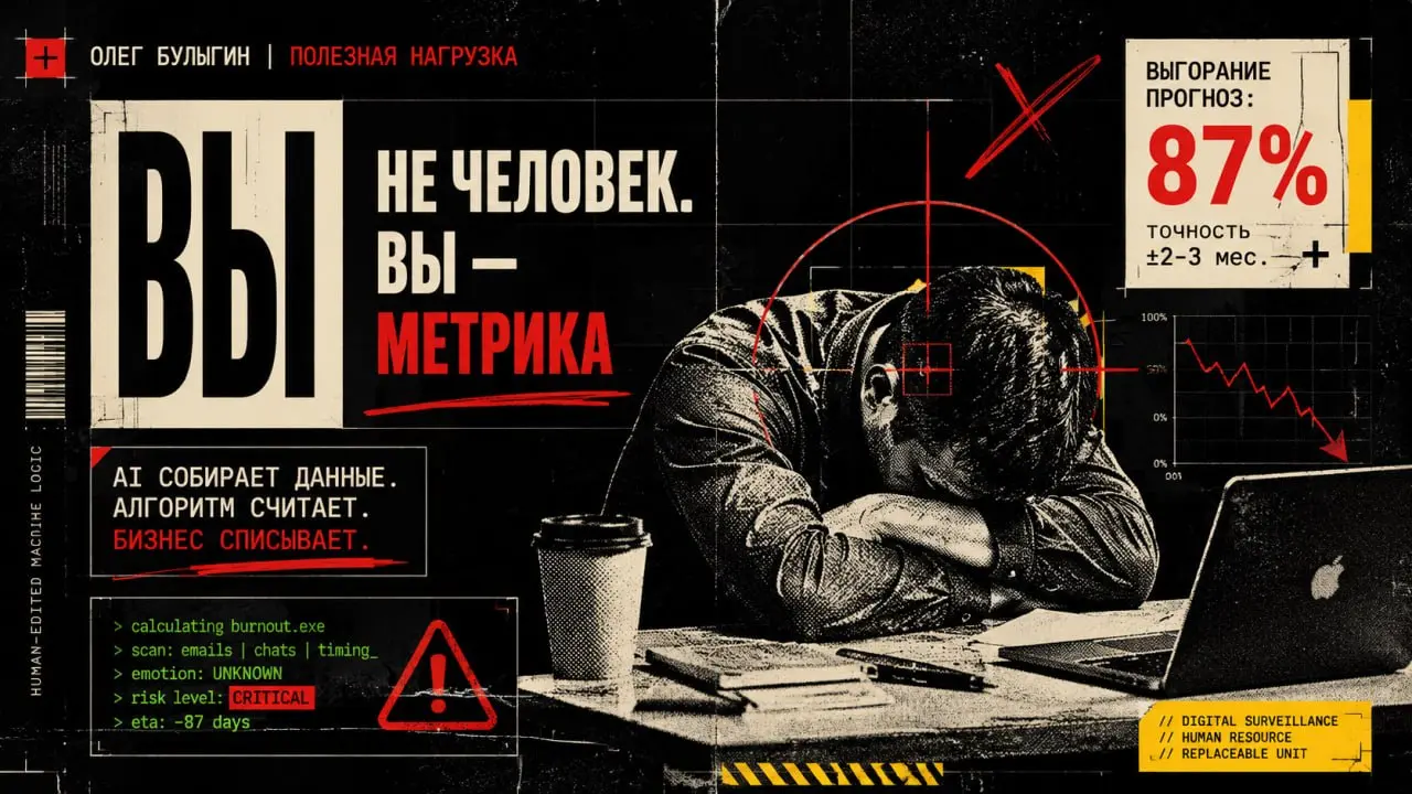 Сначала ИИ загнал вас в выгорание, а теперь ИИ будет высчитывать, когда вы окончательно сдохнете 📉
Недавно я писал о том, что больше половины IT-специалистов (56%) сидят на грани выгорания из-за взвин... | Сетка — социальная сеть от hh.ru