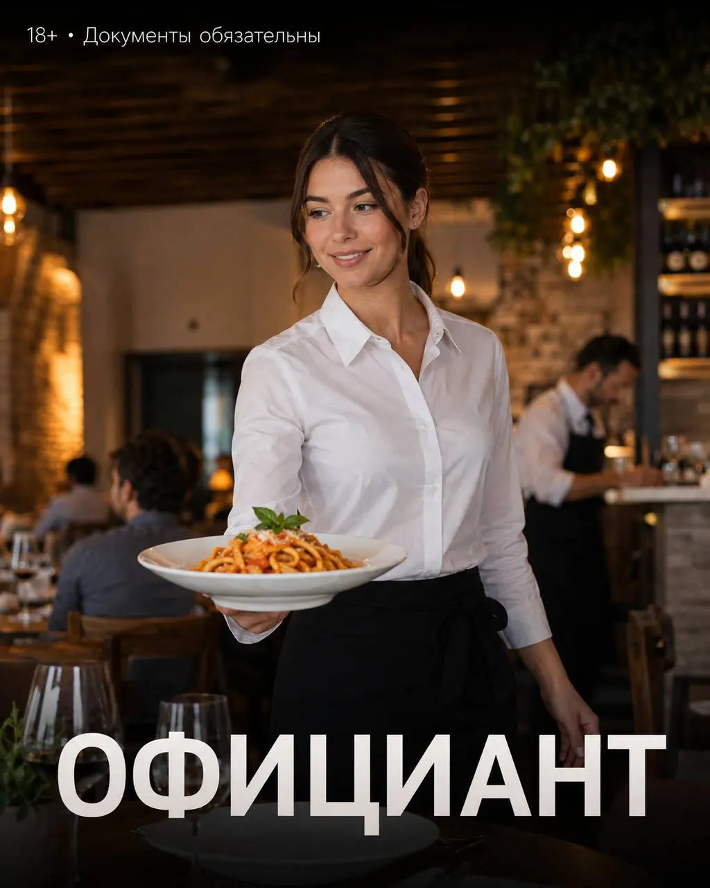 ОФИЦИАНТ
От 3 000₽/смена + чаевые + 1% от оборота столов
АЛ33
• Москва, Ленинградский проспект, д. 33, к. 4
• Рестораны/Кафе
• +79686700333
Полное описание вакансии размещено в Телеграм и Макс | Сетка — социальная сеть от hh.ru
