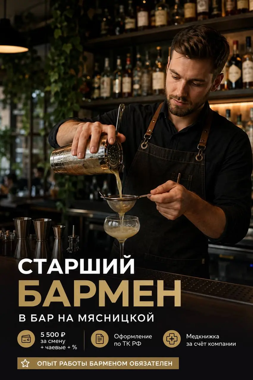 СТАРШИЙ БАРМЕН
От 5 500₽/смена + чаевые + %
Бар
• Москва, ул. Мясницкая
• Рестораны/Кафе
• +79362442511
Полное описание вакансии размещено в Телеграм и Макс | Сетка — социальная сеть от hh.ru
