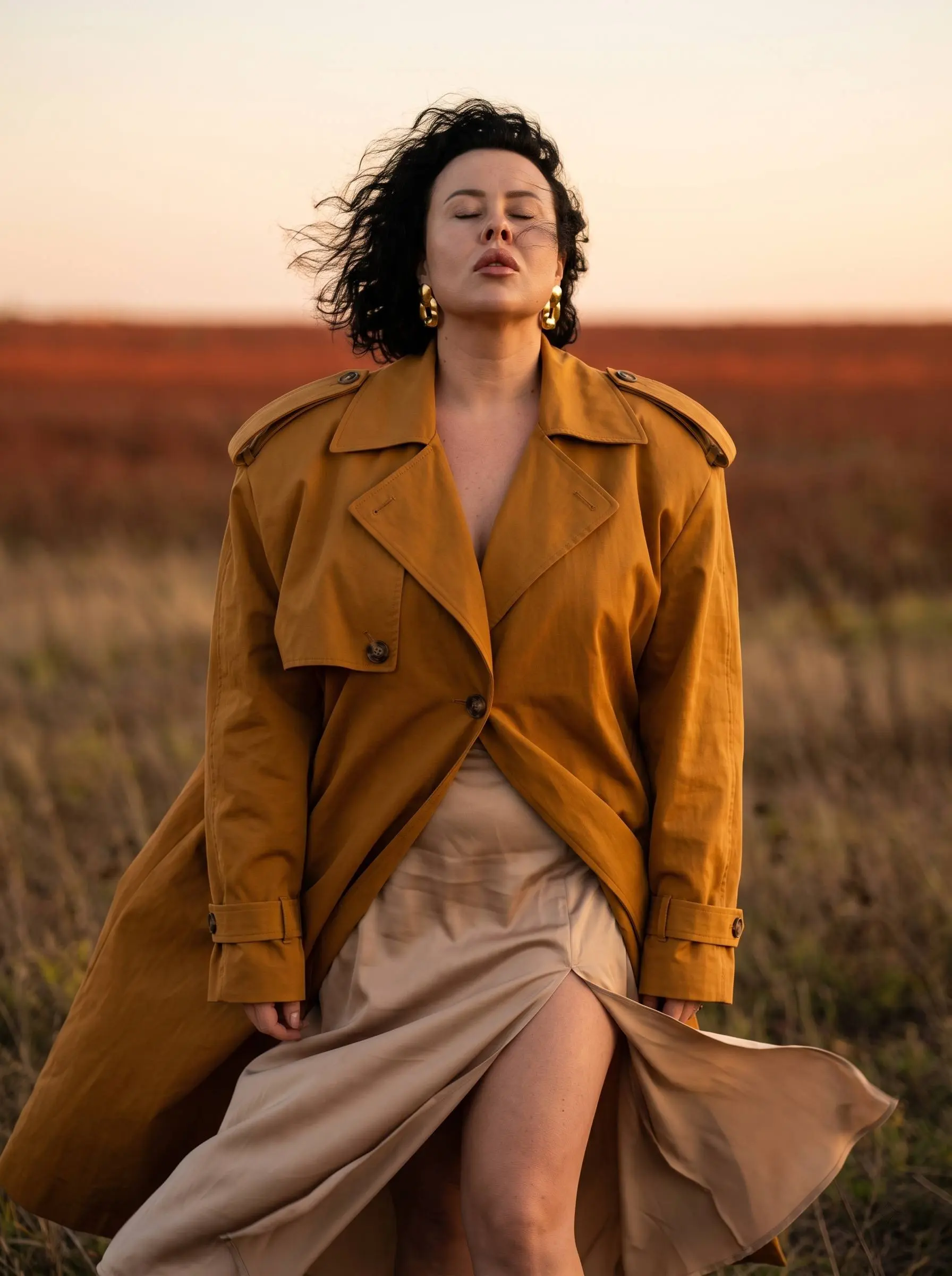 Промт:
A full-length cinematic portrait, a woman stands in a windy autumn field, with a massive oversized ochre coat on her shoulders, like high fashion armour | Сетка — социальная сеть от hh.ru