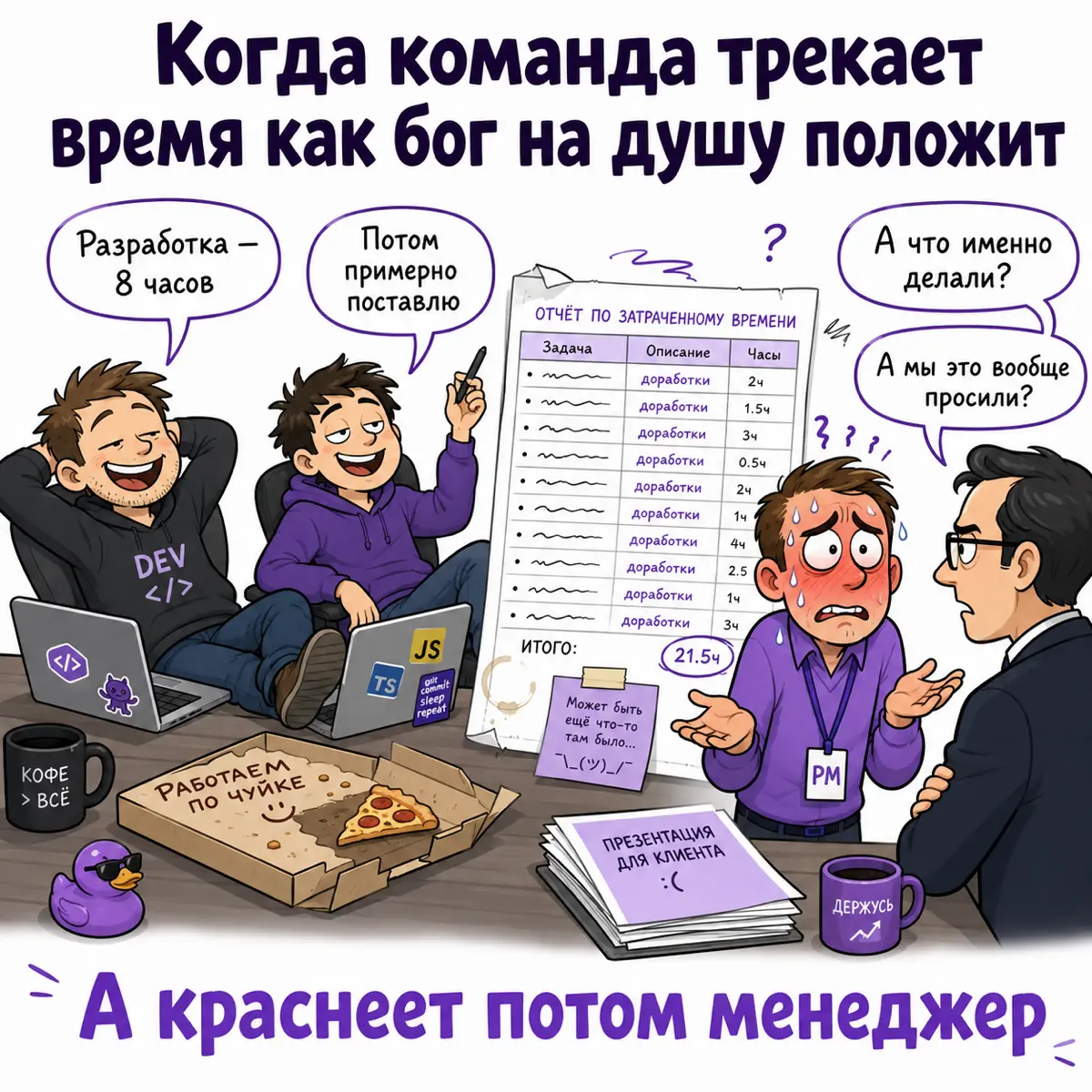 Команда трекает время как хочет, а краснеет менеджер 🙈 | Сетка — социальная сеть от hh.ru