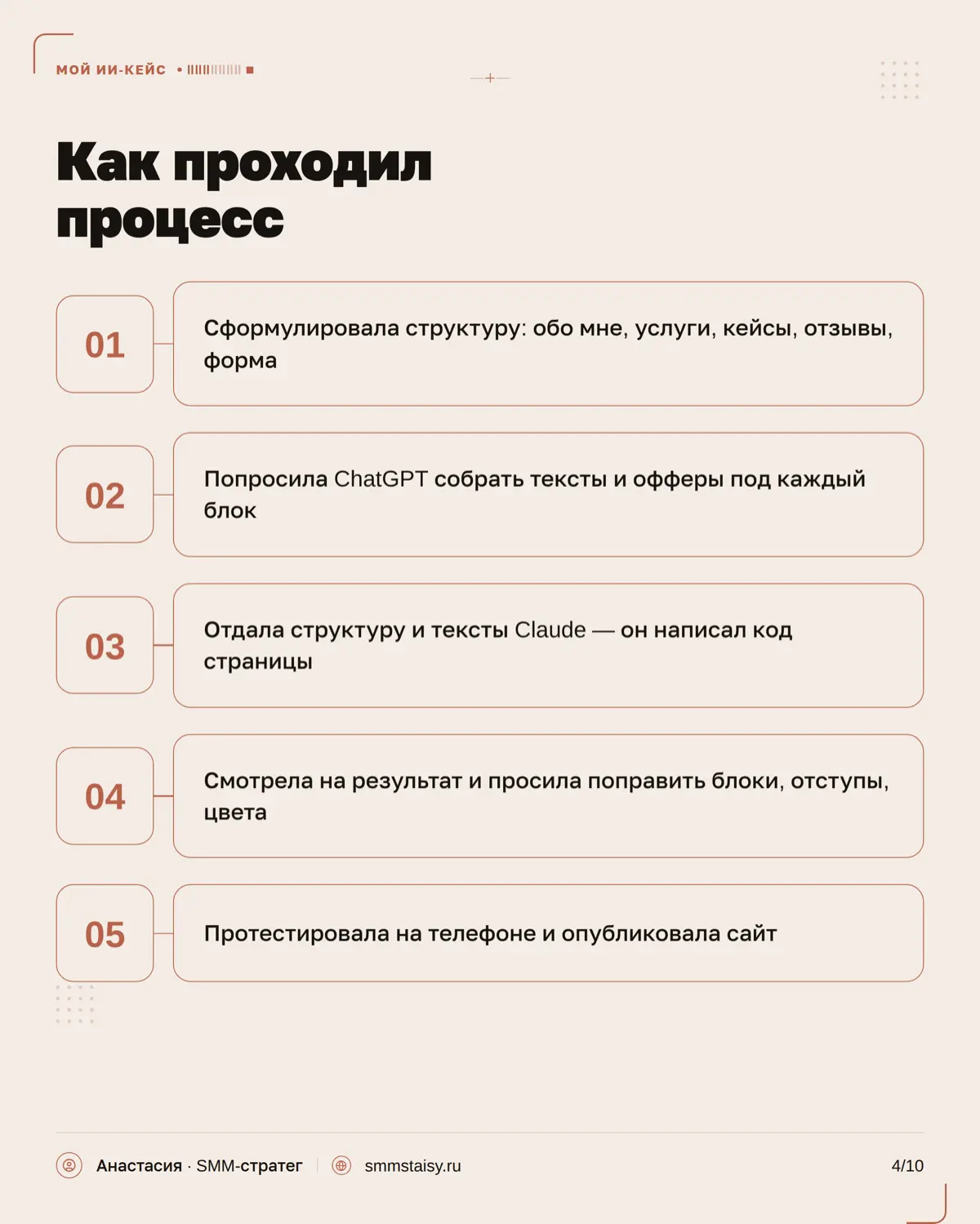 Когда-то я думала, что сайт — это обязательно дизайнер, разработчик, куча правок и нормальный такой бюджет
А мой результат можно посмотреть на smmstaisy.ru 👀 | Сетка — социальная сеть от hh.ru