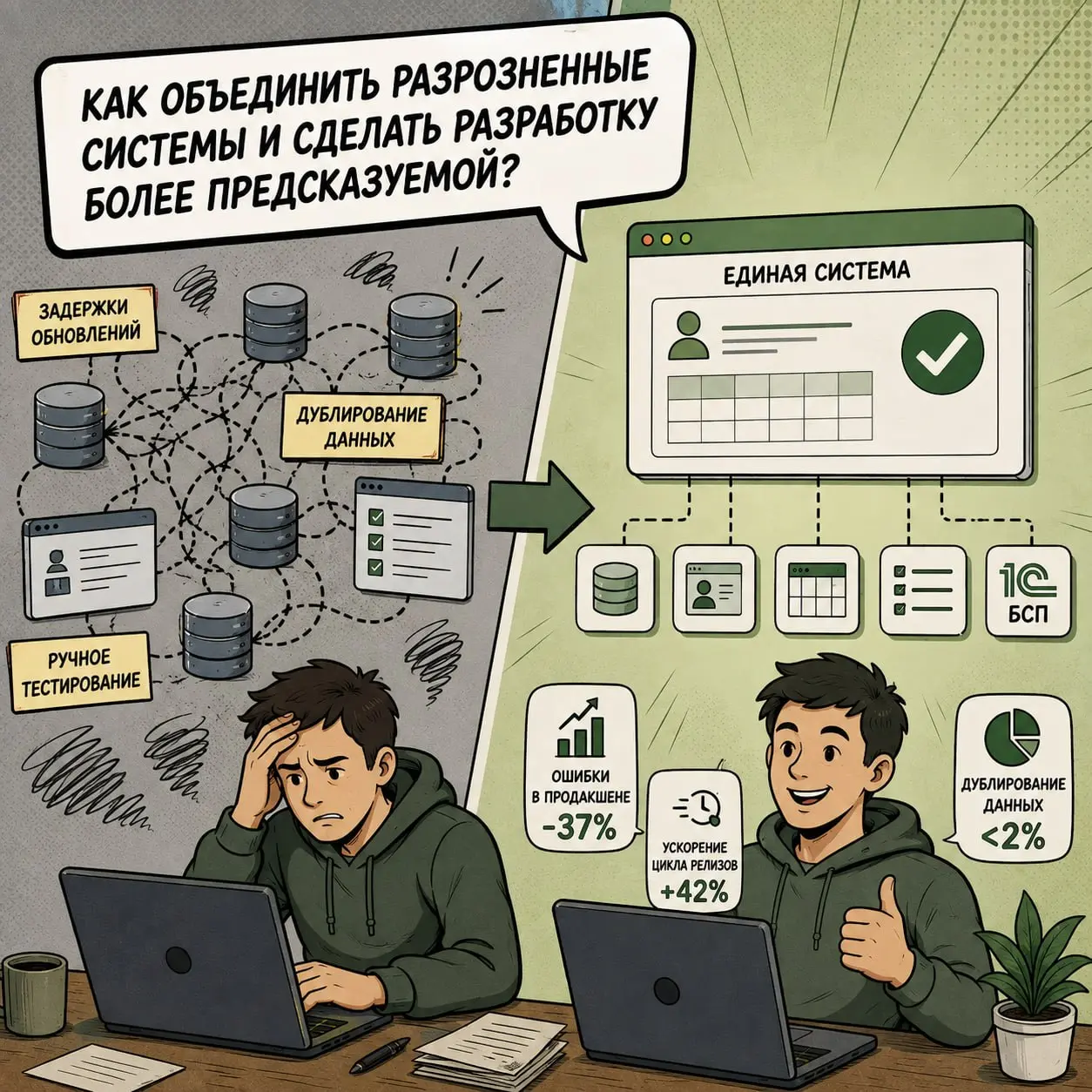 #КейсыGreenCore
Как объединить разрозненные системы и сделать разработку более предсказуемой?
Когда HR-данные хранятся в нескольких базах, обновляются с задержками, а значительная часть тестирования в... | Сетка — социальная сеть от hh.ru