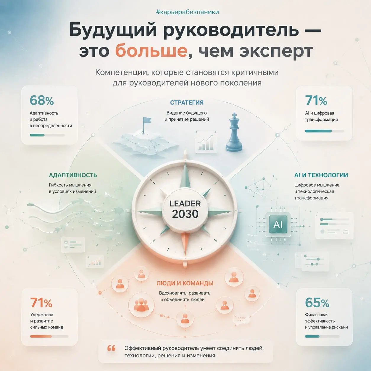Какие навыки становятся обязательными для будущих руководителей?
Многие уверены, что для карьерного роста главное — стать сильнее в своей профессии | Сетка — социальная сеть от hh.ru