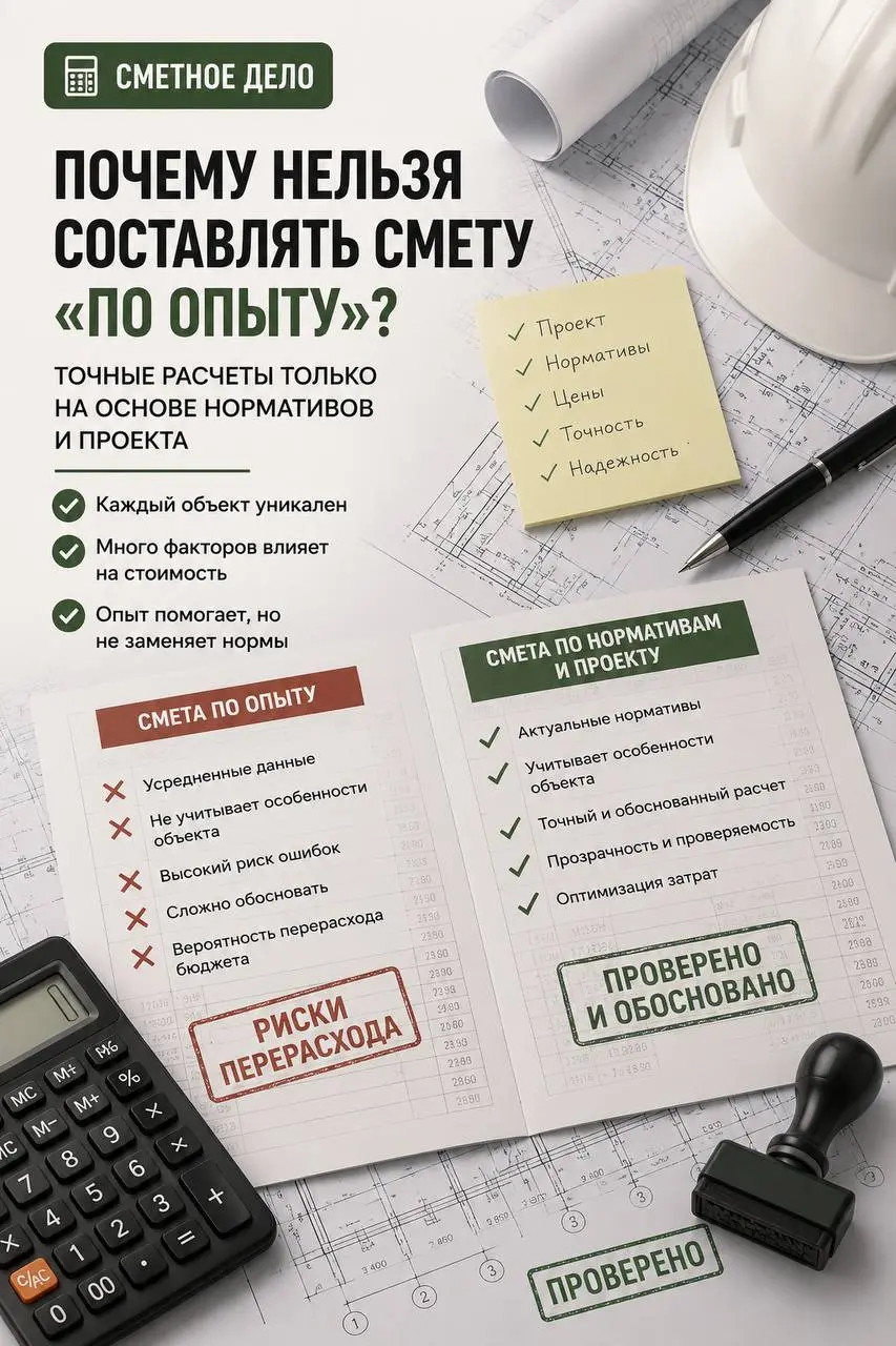 Почему нельзя составлять смету «по опыту»?
Наверняка вы слышали фразы вроде: «Мы уже строили такой объект, значит и стоимость будет примерно такой же» или «Я много лет работаю в строительстве и могу с... | Сетка — социальная сеть от hh.ru