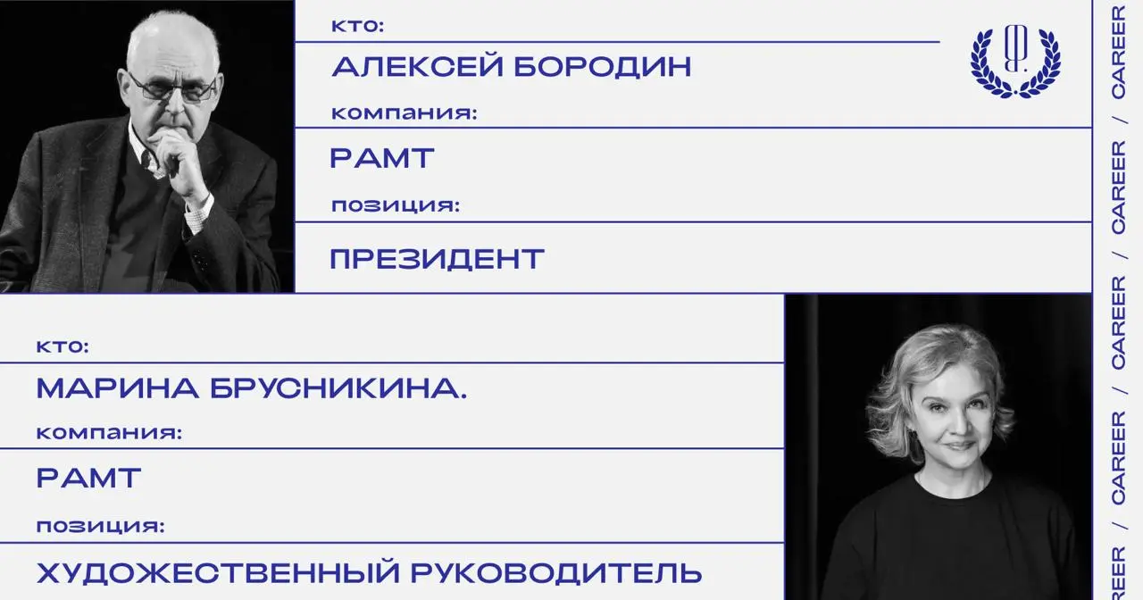 Алексей Бородин назначен президентом РАМТА. Художественным руководителем театра стала Марина Брусникина.
#кадровыеперестановкиTheBlueprint | Сетка — социальная сеть от hh.ru