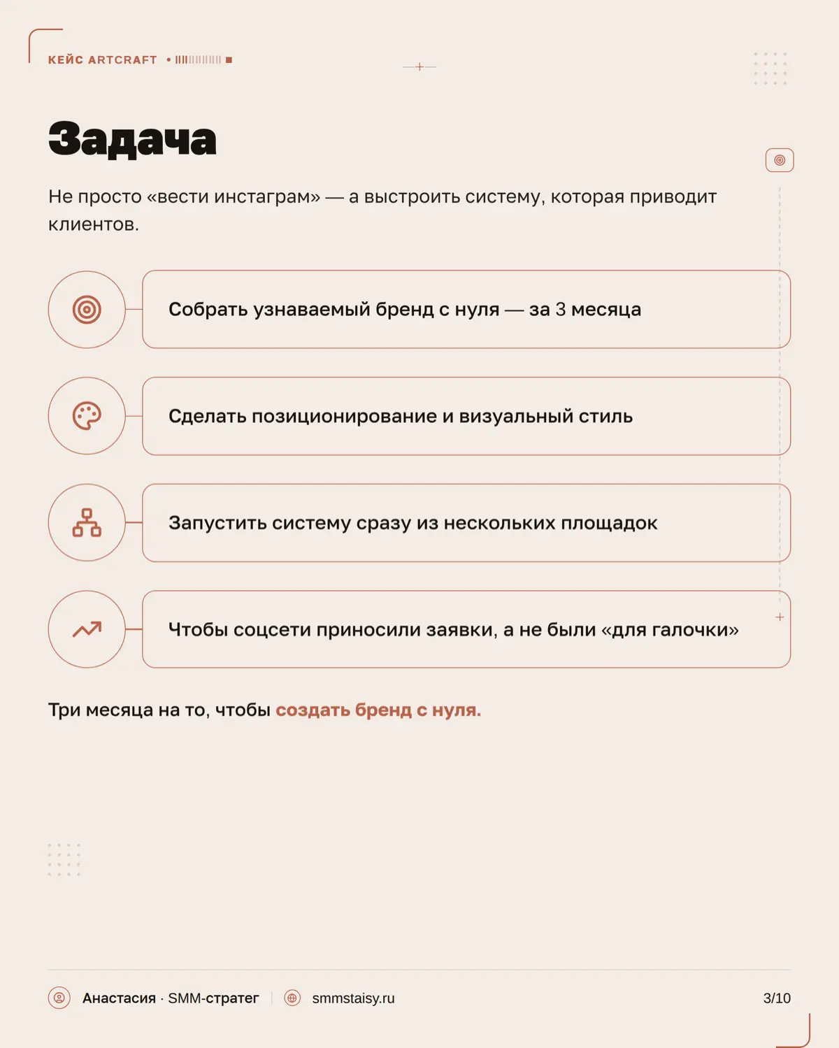 В дизайне мало просто показать красивые проекты — важно донести подход студии, ее стиль, ценность работы и сформировать ощущение: «я хочу работать именно с ними»
В карусели показываю, какие SMM-резуль... | Сетка — социальная сеть от hh.ru