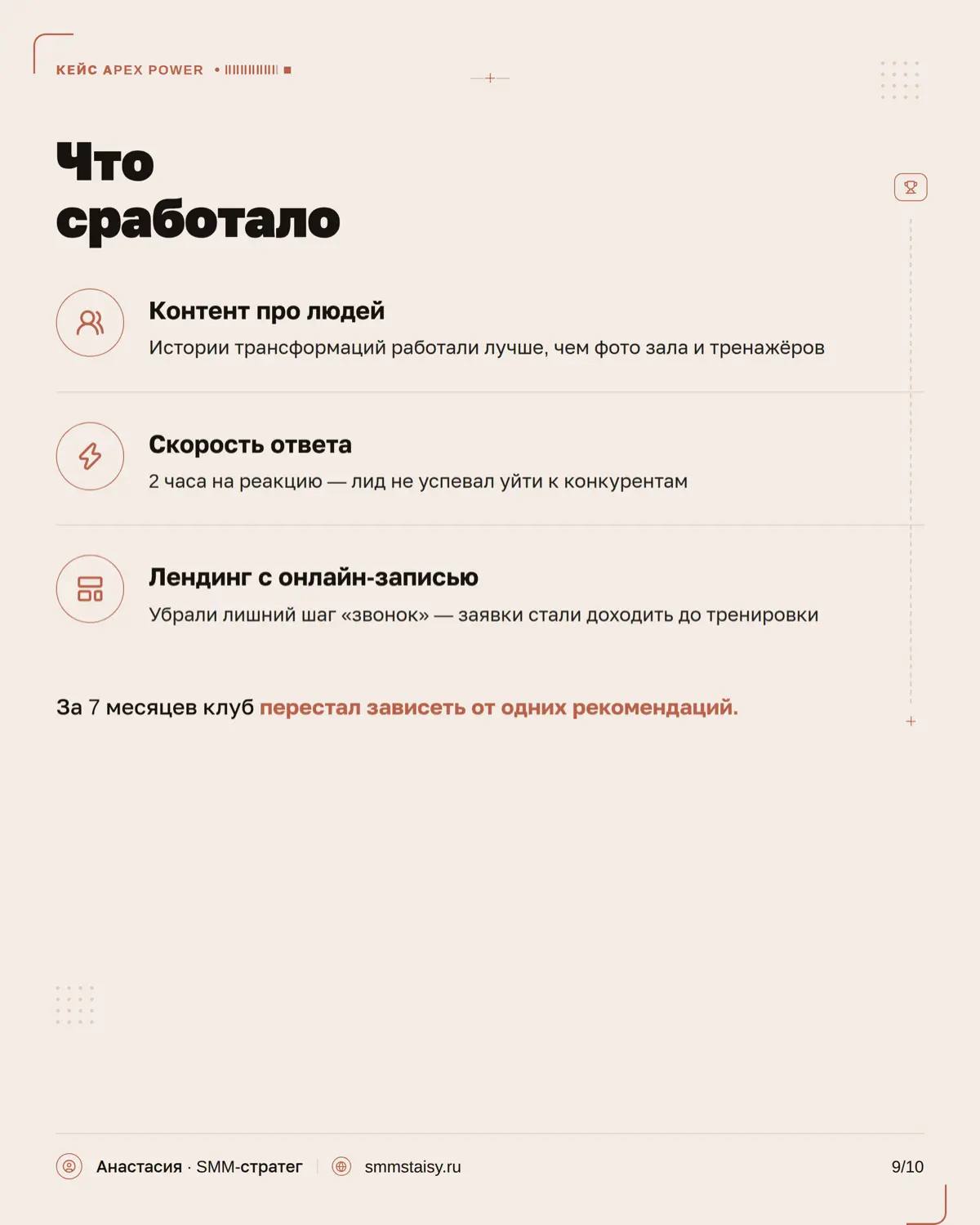 В фитнес-нише контент должен продавать атмосферу, результат и желание стать частью клуба
В карусели показываю, какие результаты удалось получить и какие решения помогли к ним прийти →
*оригинальное на... | Сетка — социальная сеть от hh.ru