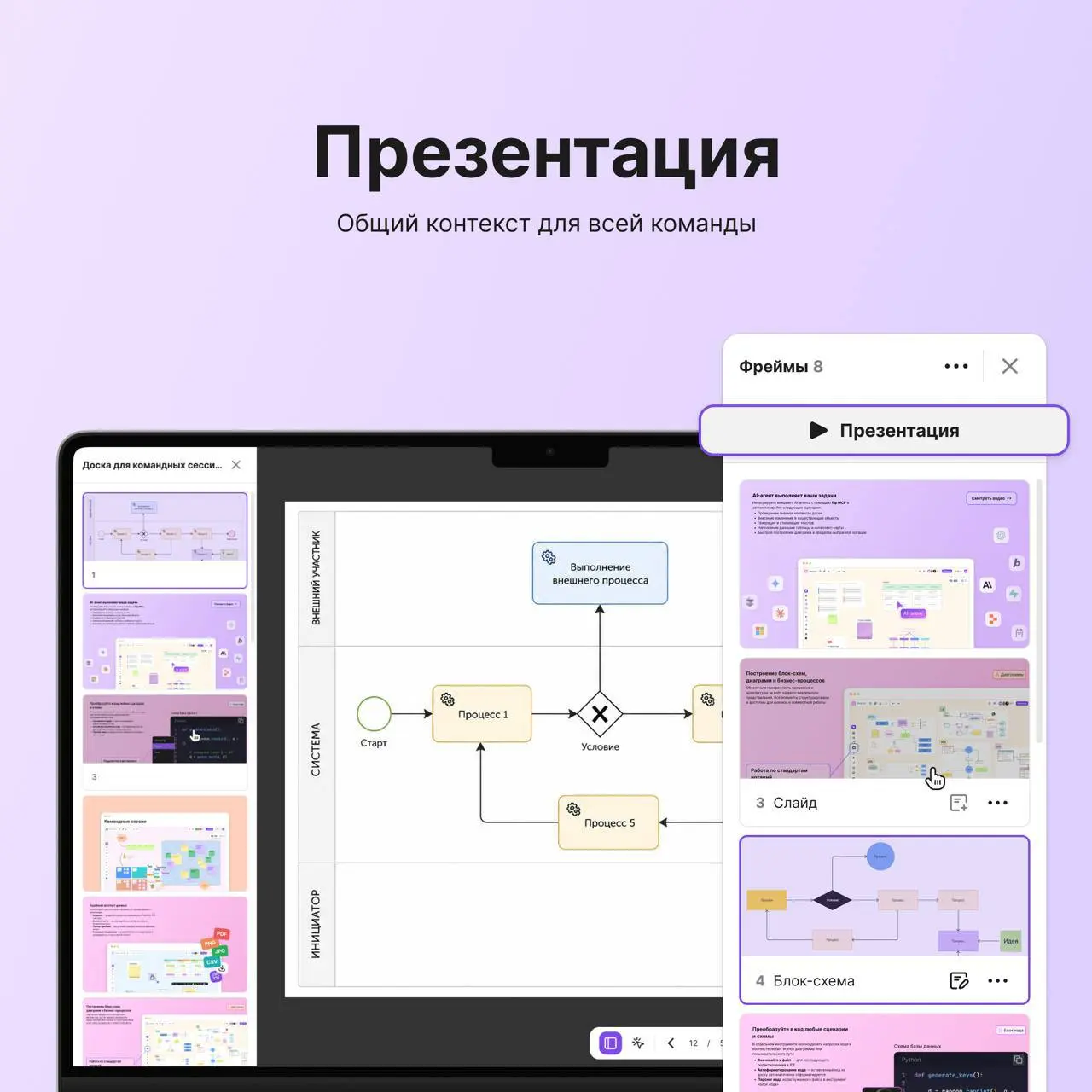 🆕 Список фреймов и режим презентации
Новая панель со списком всех фреймов доски поможет навигации и управлению ими | Сетка — социальная сеть от hh.ru