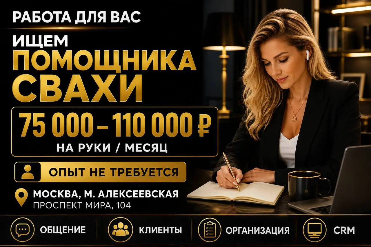 ПОМОЩНИК СВАХИ
75 000₽ - 110 000₽
Классика отношений
• Москва, м. Алексеевская, Проспект Мира, 104
• Другое
• @rabotaclubklassika
Полное описание вакансии размещено в Телеграм и Макс | Сетка — социальная сеть от hh.ru