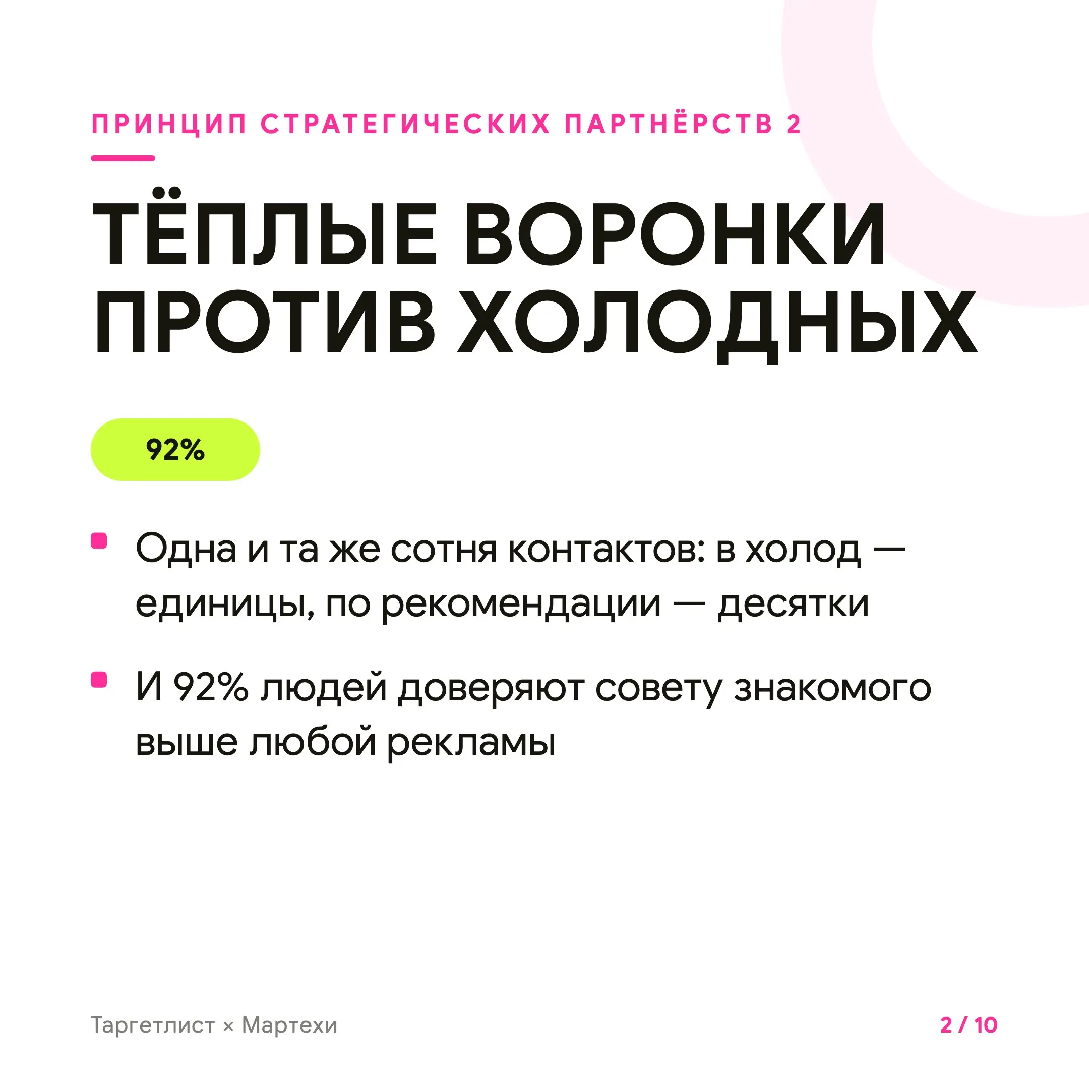 Кратный рост через стратегические партнёрства
Стратегическое партнёрство — это когда рост даёт не канал, а человек. Маяк — тот, у кого твои клиенты уже собраны и верят ему | Сетка — социальная сеть от hh.ru