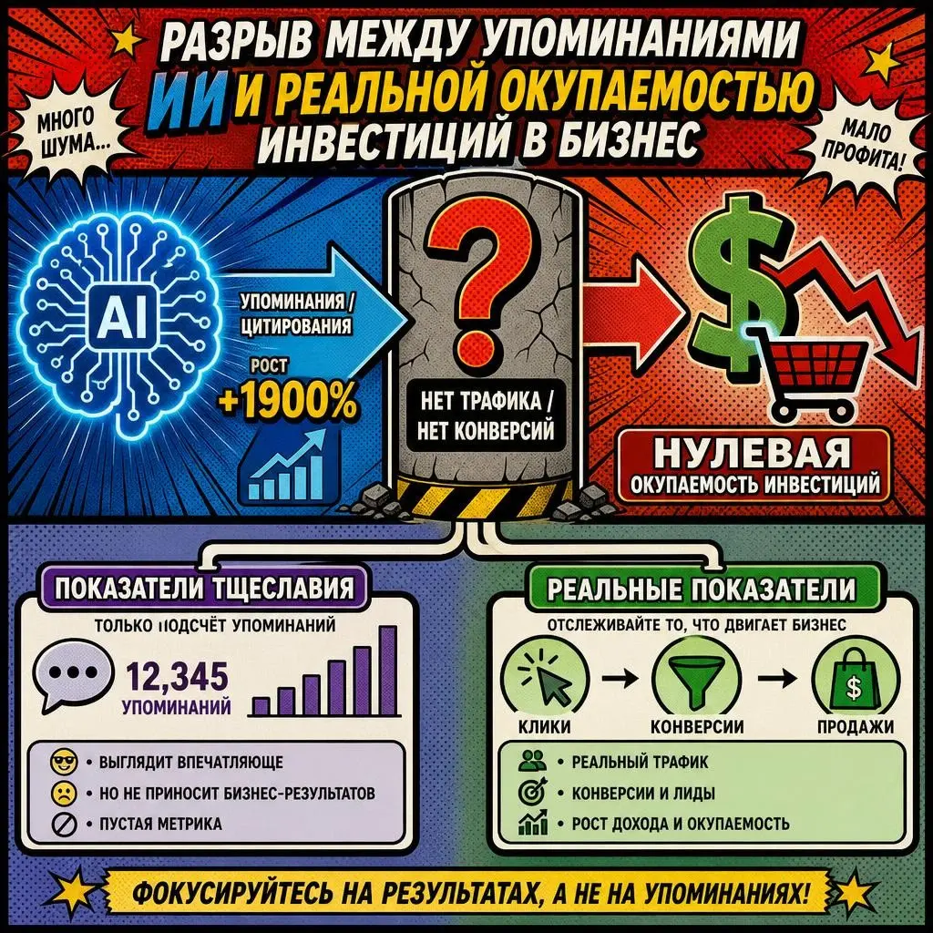 🤖 ИИ-упоминания растут на 1900%, а продажи - нет | Сетка — социальная сеть от hh.ru