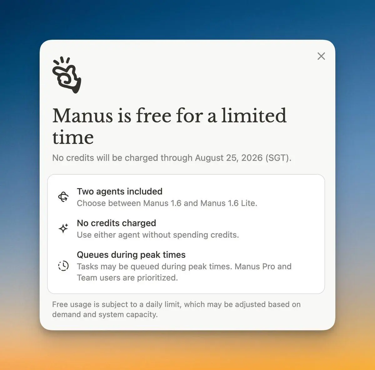 Тот самый ИИ-агент из моих лекций стал бесплатным
Мой любимый агент Manus уходит из-под крыла Meta* и до 25 августа перестаёт списывать кредиты за задачи в версиях 1.6 и Lite | Сетка — социальная сеть от hh.ru