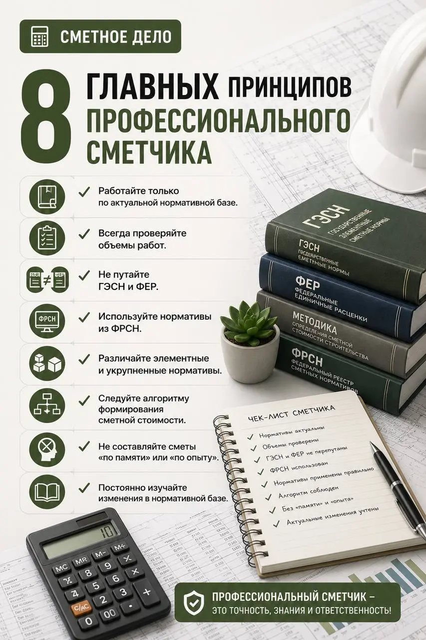 8 ПРИНЦИПОВ, КОТОРЫЕ ДЕЛАЮТ СМЕТУ ОБОСНОВАННОЙ
Достоверная смета начинается не с программы и поиска знакомой расценки, а с последовательной работы с проектом и нормативами | Сетка — социальная сеть от hh.ru