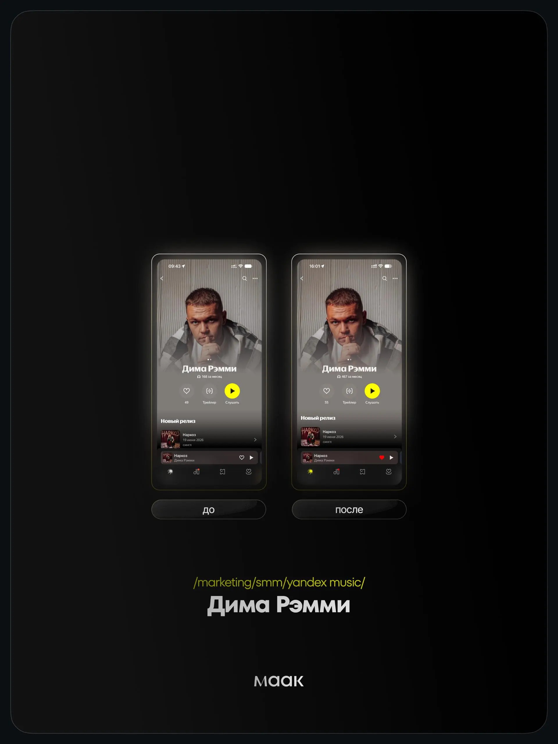 📱 #case — Продвижение в Яндекс Музыке
❤️ Для кого?
Дима Рэмми
🔼 Что было сделано?
Комплексное продвижение трека с целью увеличения прослушиваний и вовлеченности
⭐️ Продвижение в Яндекс Музыке — это ра... | Сетка — социальная сеть от hh.ru