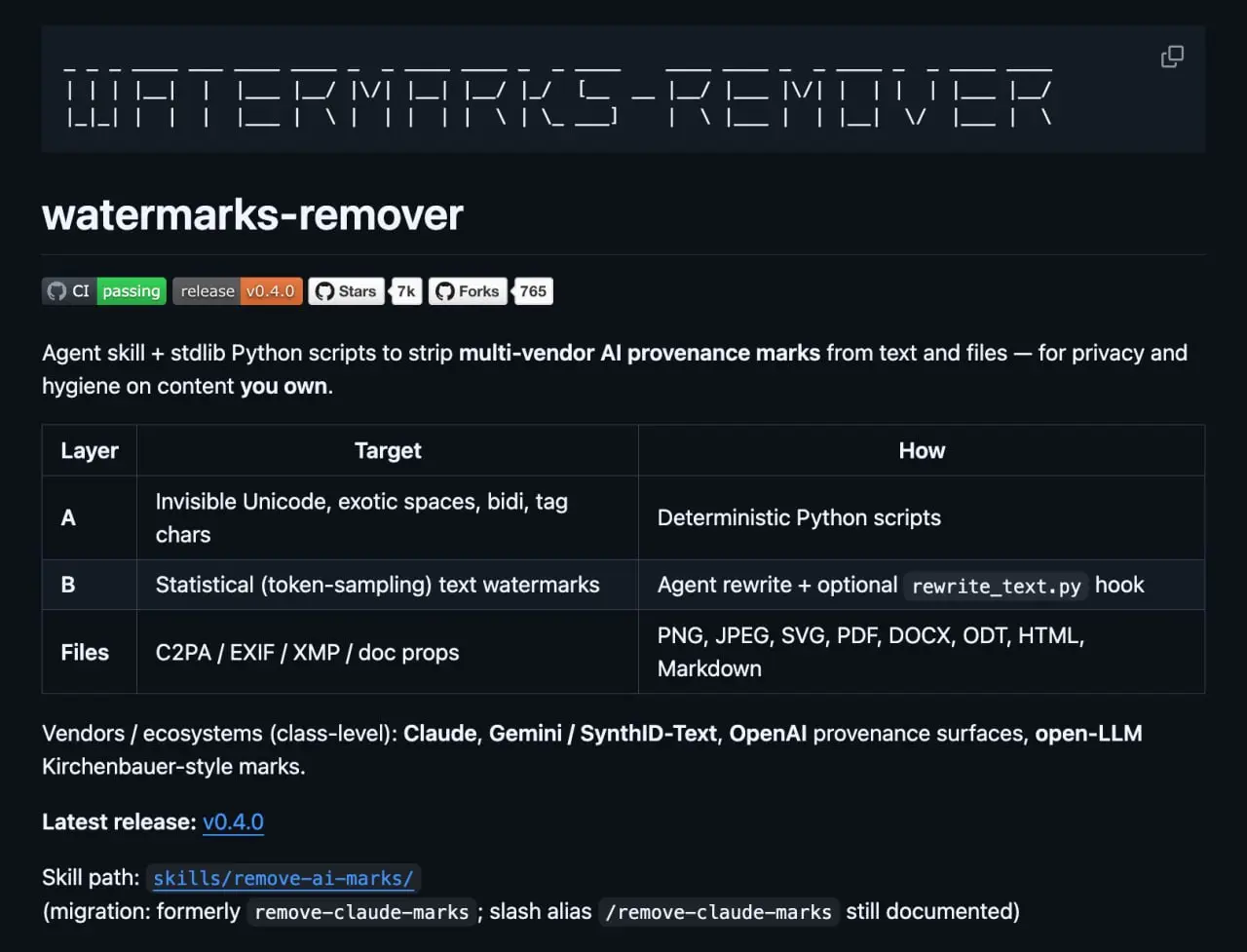 🕵️ ТВОИ ДОКУМЕНТЫ ПАЛЯТСЯ
Релизнулась тулза watermarks-remover, которая стирает все следы ИИ-генерации и скрытые Unicode-символы за один клик | Сетка — социальная сеть от hh.ru
