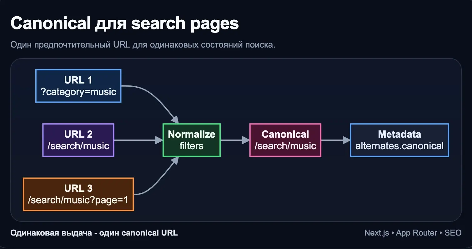 Next.js, canonical для search pages без дублей | Сетка — социальная сеть от hh.ru