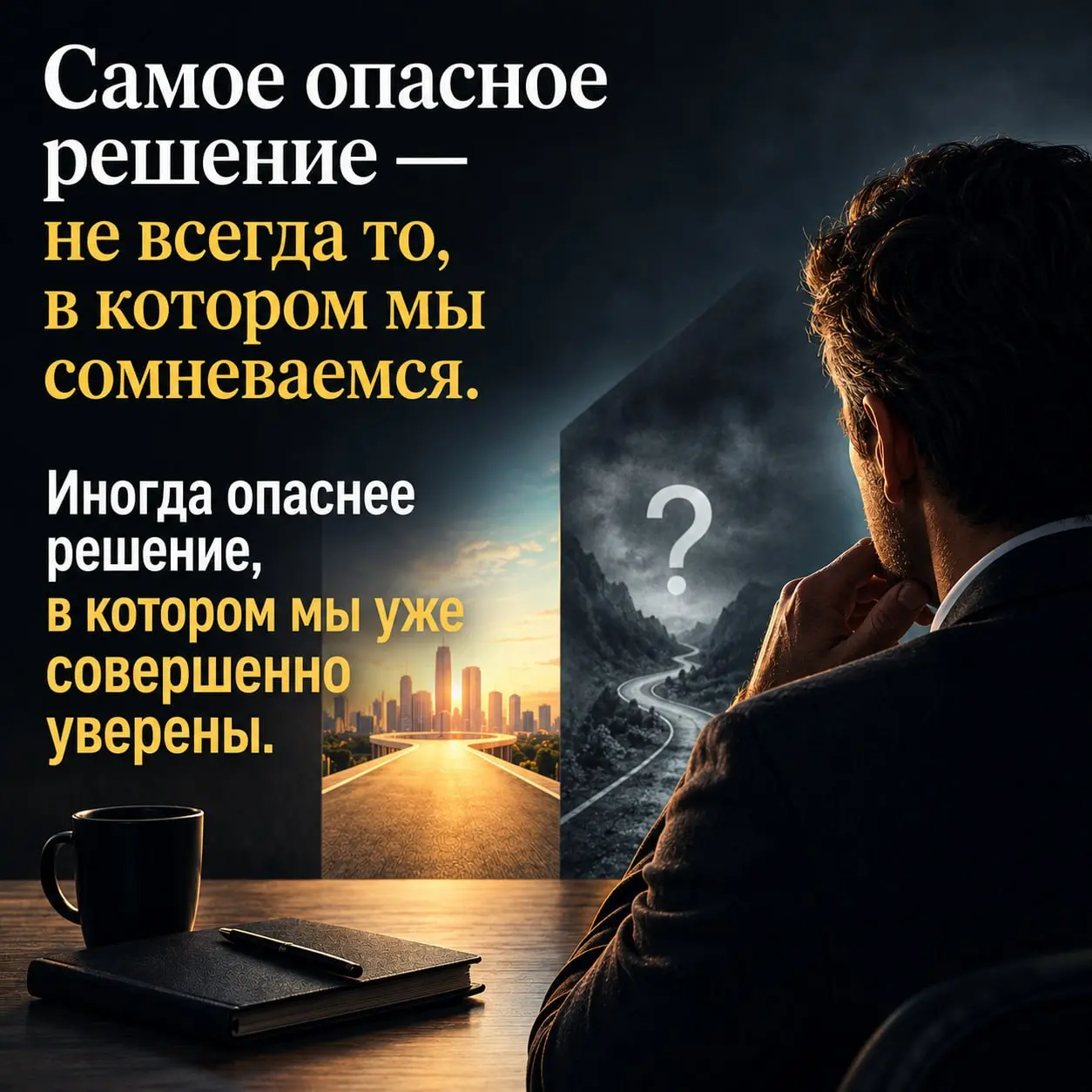 Самое опасное решение — не всегда то, в котором мы сомневаемся.
Иногда опаснее решение, в котором мы уже совершенно уверены | Сетка — социальная сеть от hh.ru