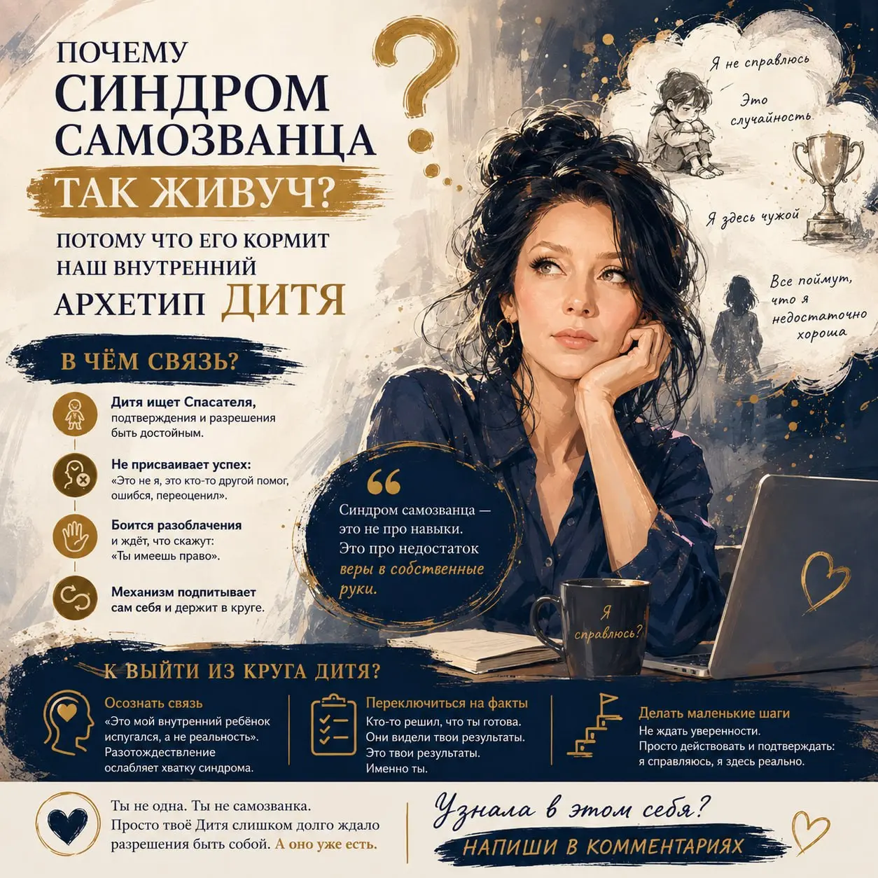 Почему синдром самозванца так живуч? Потому что его кормит наш внутренний Архетип Дитя
Мы привыкли думать, что синдром самозванца — это про страх. Про неуверенность | Сетка — социальная сеть от hh.ru
