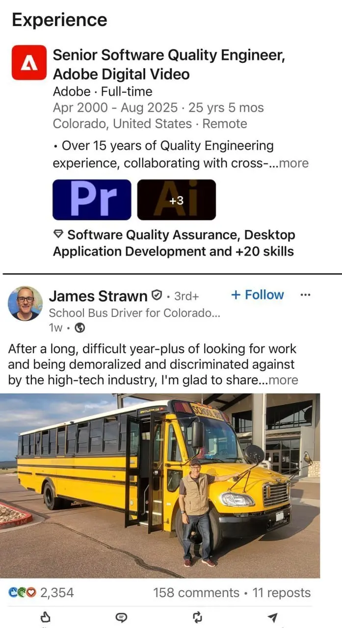 Adobe уволил инженера с 25-летним стажем. После этого он целый год пытался найти работу по специальности, но так и не смог. Его резюме не проходило фильтры ИИ, а эйчары игнорировали его | Сетка — социальная сеть от hh.ru