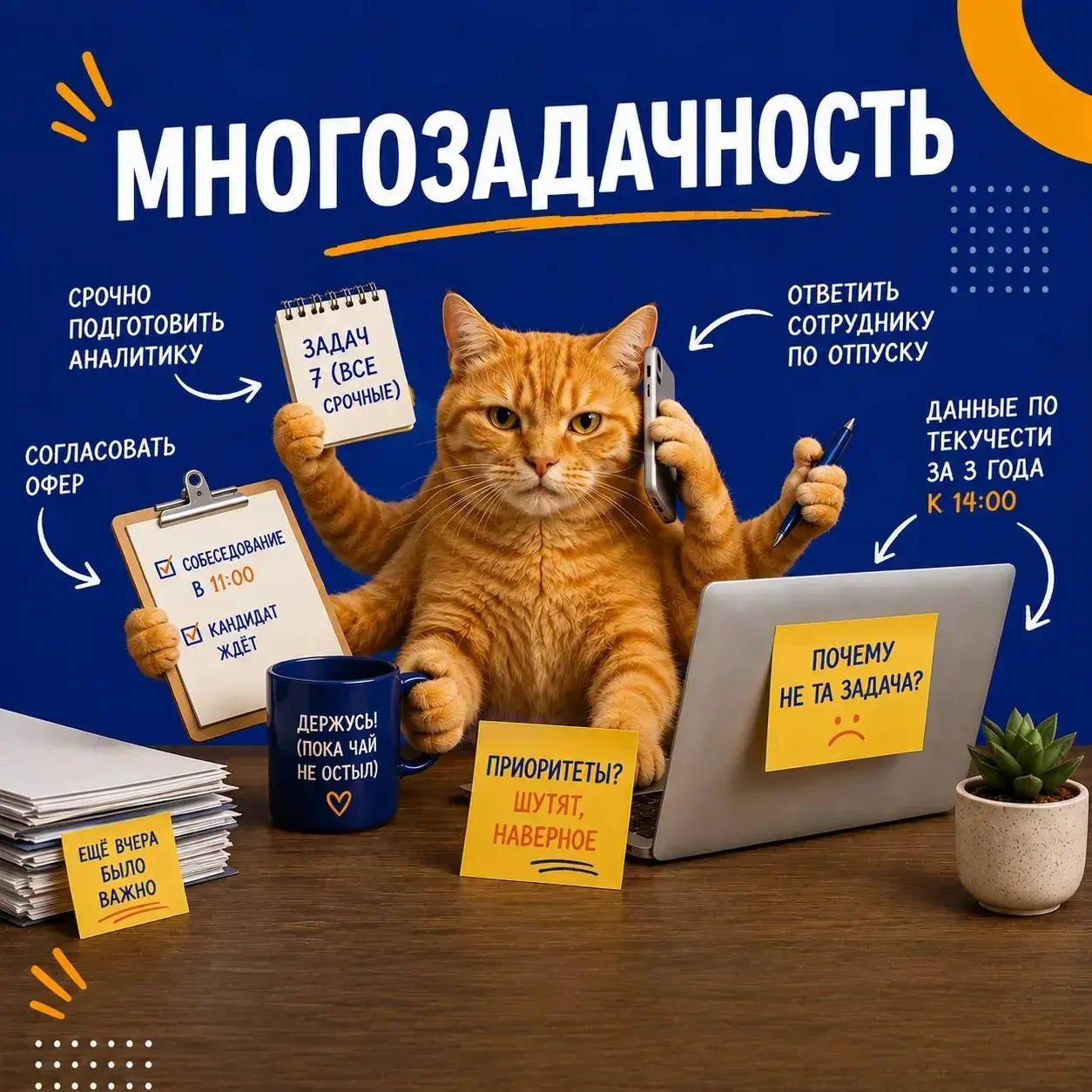 Многозадачность
Одно из самых любимых требований к HR в вакансиях - где-то между стрессоустойчивостью, проактивностью и способностью работать в команде | Сетка — социальная сеть от hh.ru
