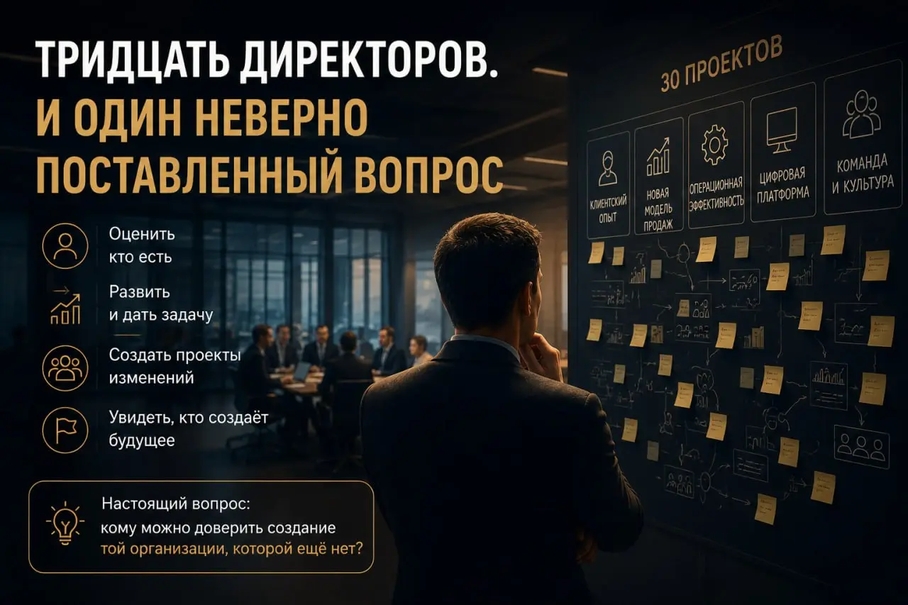 Тридцать директоров. И один неверно поставленный вопрос
Один собственник перед большой перестройкой бизнеса хотел независимо оценить около тридцати директоров | Сетка — социальная сеть от hh.ru