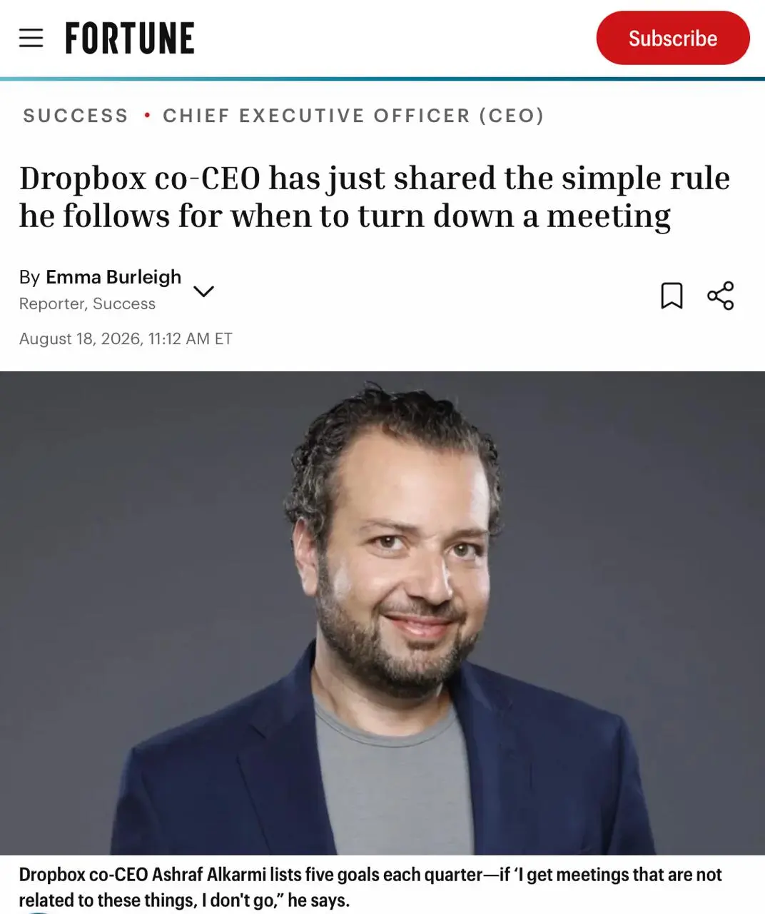 А если просто перестать ходить на лишние встречи?
Co-CEO Dropbox Эшраф Алькарми придумал для этого довольно жесткий фильтр и поделился им для Fortune, а мы делимся с вами | Сетка — социальная сеть от hh.ru