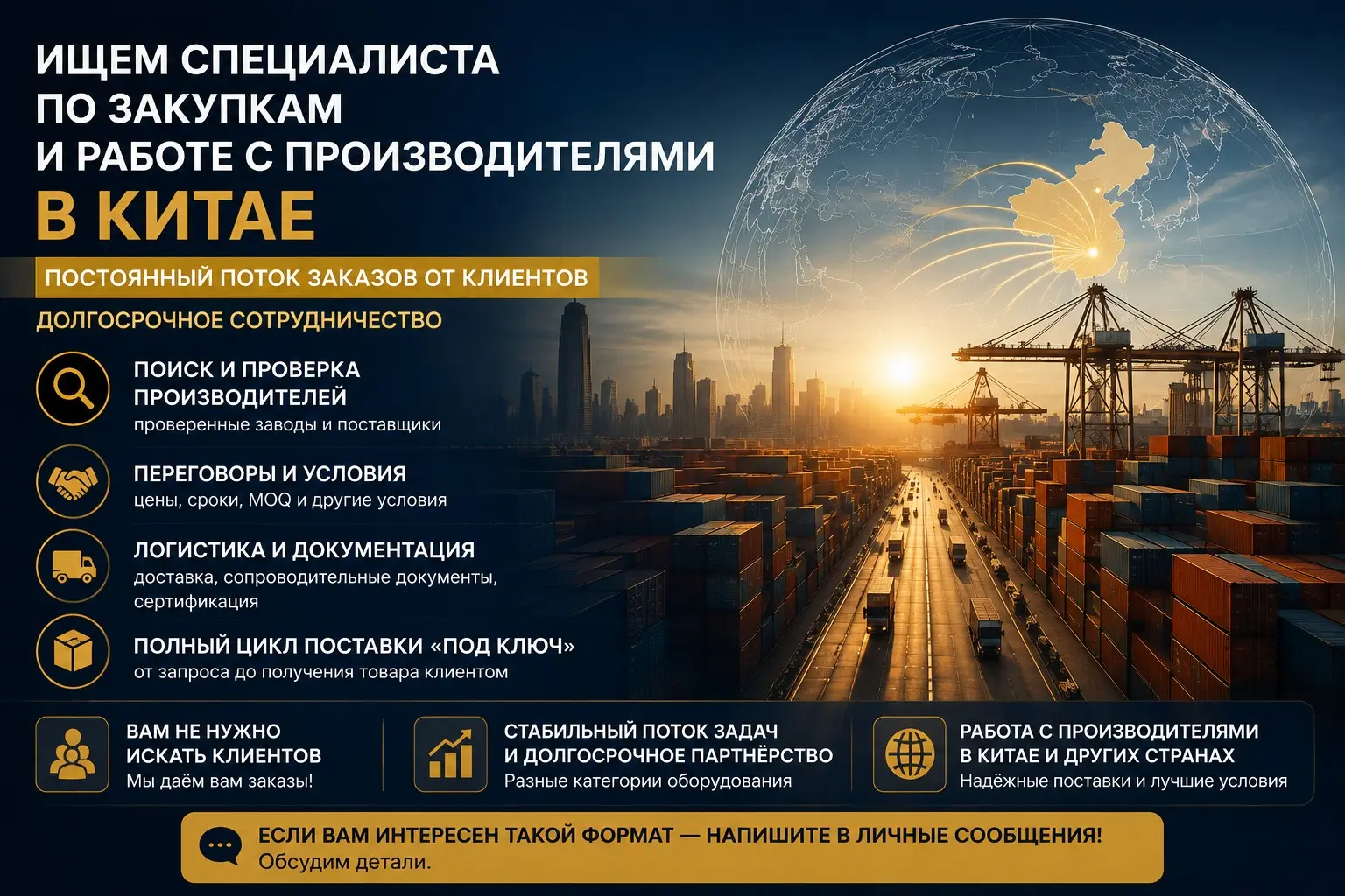🇨🇳 ИЩЕМ СПЕЦИАЛИСТА ПО СНАБЖЕНИЮ И ЗАКУПКАМ В КИТАЕ | Сетка — социальная сеть от hh.ru
