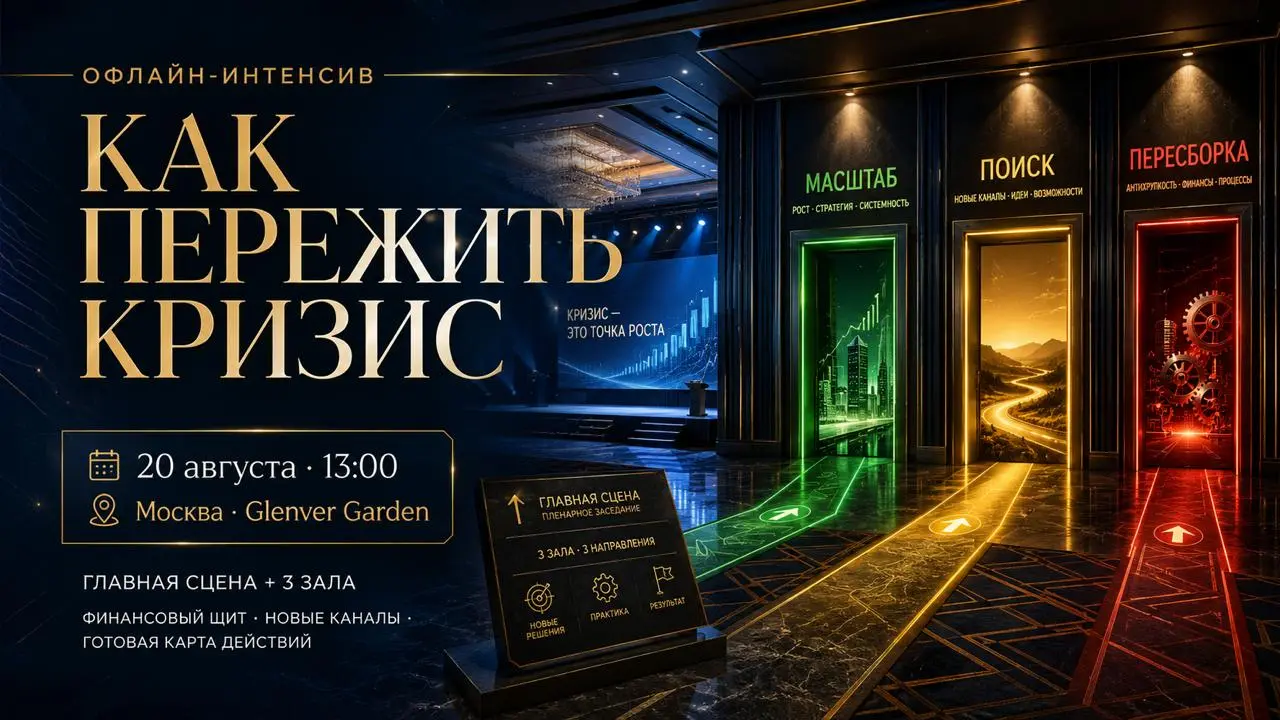 Завтра, 20 августа, в Отеле Glenver Garden, Бизнес-клуб «Гермес» проводит интенсив «Как пережить кризис», и я буду участвовать в нем в качестве приглашенного эксперта в зале «ПЕРЕСБОРКА» | Сетка — социальная сеть от hh.ru