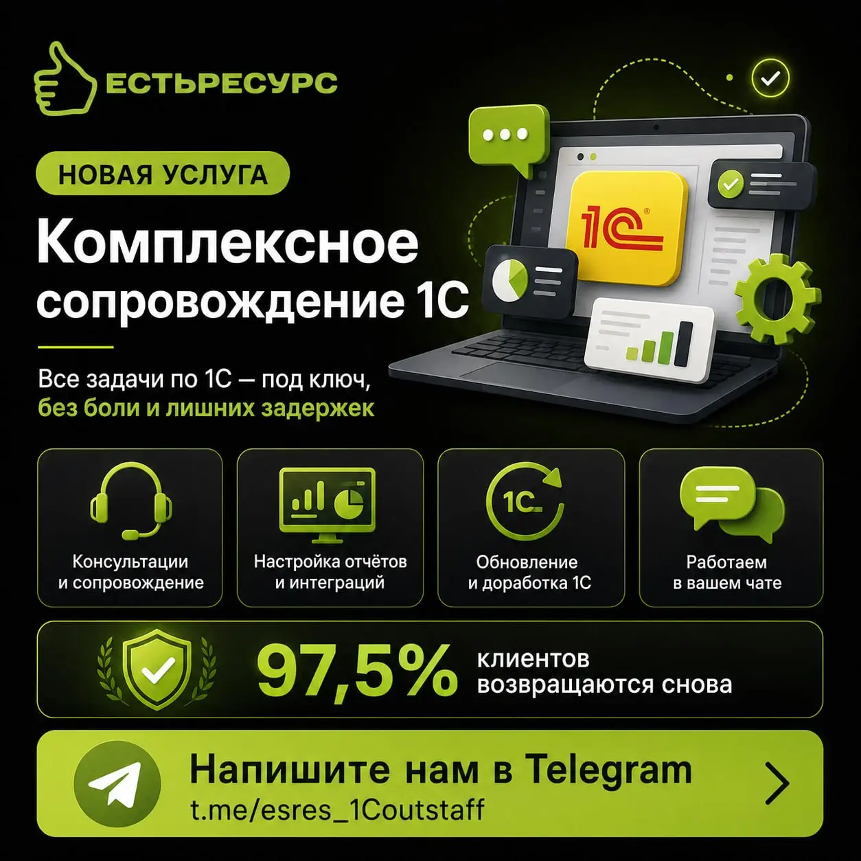 🚀 КОМПЛЕКСНОЕ СОПРОВОЖДЕНИЕ 1С
Завис отчёт перед сдачей?
Специалист долго не отвечает?
Нужно обновить 1С, настроить интеграцию или доработать функционал?
Теперь все задачи по 1С можно передать команде... | Сетка — социальная сеть от hh.ru