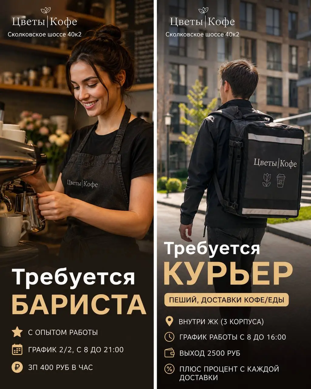 1️⃣БАРИСТА,
2️⃣КУРЬЕР
Цветы|Кофе
• Москва, Сколковское шоссе 40к2
• Рестораны/Кафе
• +79032121717
Полное описание вакансии размещено в Телеграм и Макс. Переходите по ссылке в закрепленном сообщении | Сетка — социальная сеть от hh.ru