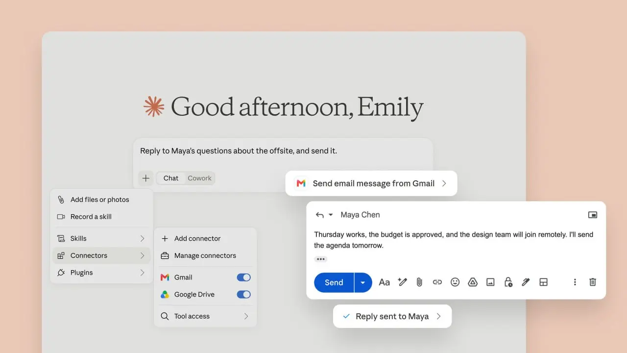 Claude теперь может отправлять письма в Gmail и управлять файлами в Google Drive.
Включается в меню коннекторов. Работает на всех платных тарифах. | Сетка — социальная сеть от hh.ru