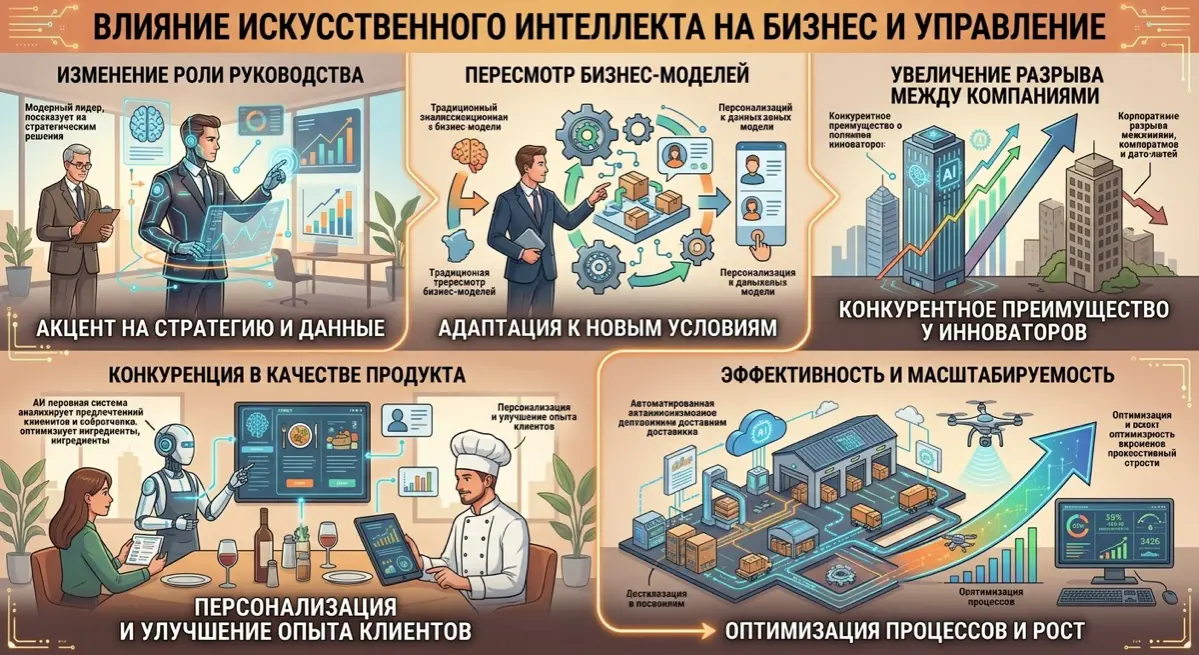 Влиянии искусственного интеллекта на бизнес и управление.
1. Изменение роли руководства
Согласен с тем, что роль топ-менеджеров будет меняться | Сетка — социальная сеть от hh.ru