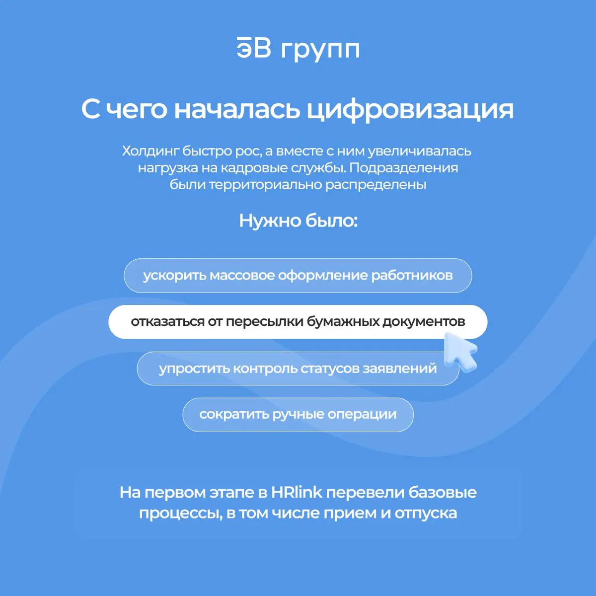 ⚙️ Как автоматизировать 90%+ кадровых процессов в холдинге с 14 000 работниками: кейс эВ-групп
12 компаний, проекты в 30+ регионах и около 500 новых работников каждый месяц | Сетка — социальная сеть от hh.ru