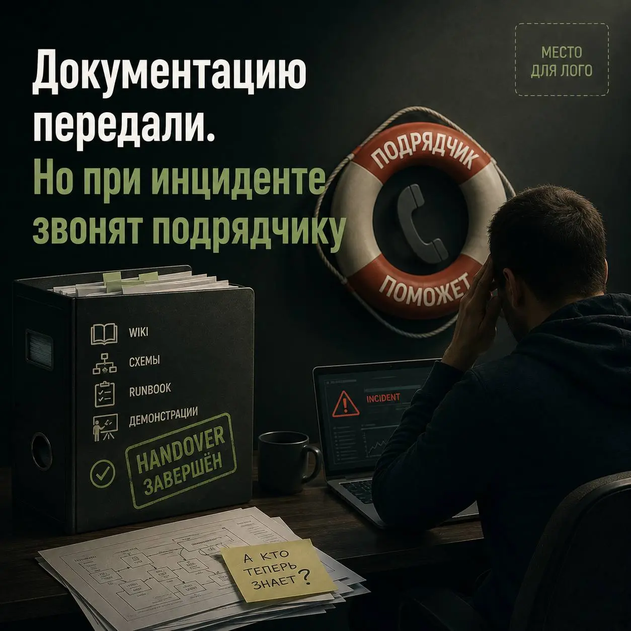 🛠️ Подрядчик передал документацию, но при инциденте команда всё равно звонит ему
Формально handover завершён:
— wiki есть;
— схемы есть;
— runbook есть;
— демонстрации проведены | Сетка — социальная сеть от hh.ru