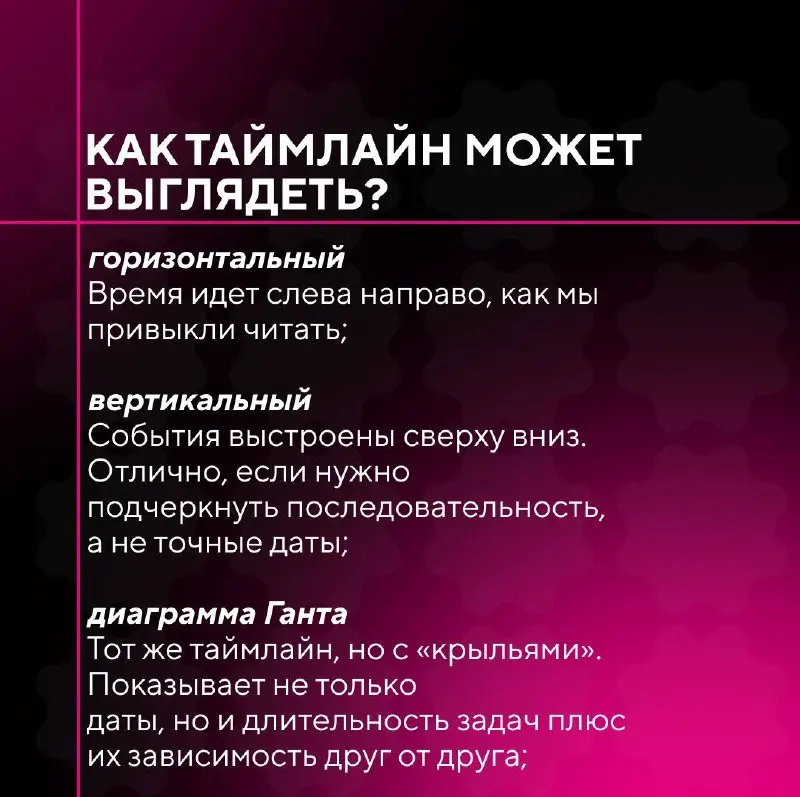 📲Таймлайн: это график или система?
Управление сроками в производстве контента – одна из главных точек
напряжения | Сетка — социальная сеть от hh.ru