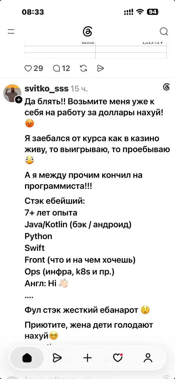 Человек не в России. А то подумаете еще, что только у нас кризис в ИТ :) | Сетка — социальная сеть от hh.ru