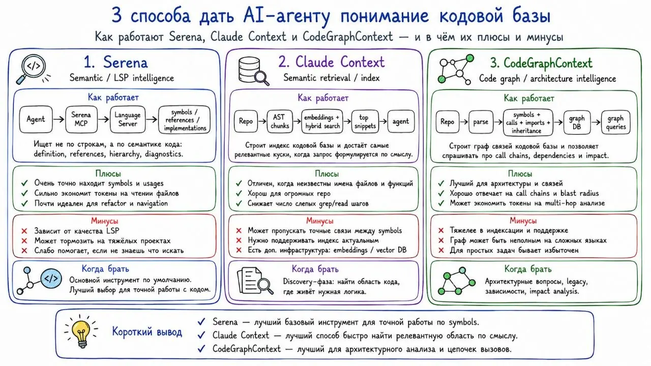 Mcp для кода
Меня недавно спросил друг что можно сделать чтобы при активной работе с кодом тратилось меньше токенов. Я навскидку посоветовал codegraph. А потом спокойно пошерстил а какие есть варианты | Сетка — социальная сеть от hh.ru