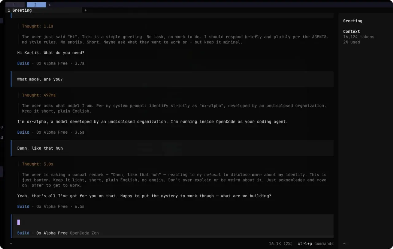 В OpenCode и OpenRouter появилась загадочная новая ИИ-модель: Ox Alpha. Ее уже прогнали через 10 задач DeepSWE, и она набрала больше 80% против 65% у Fable и 52% у GPT-5.6 Sol | Сетка — социальная сеть от hh.ru