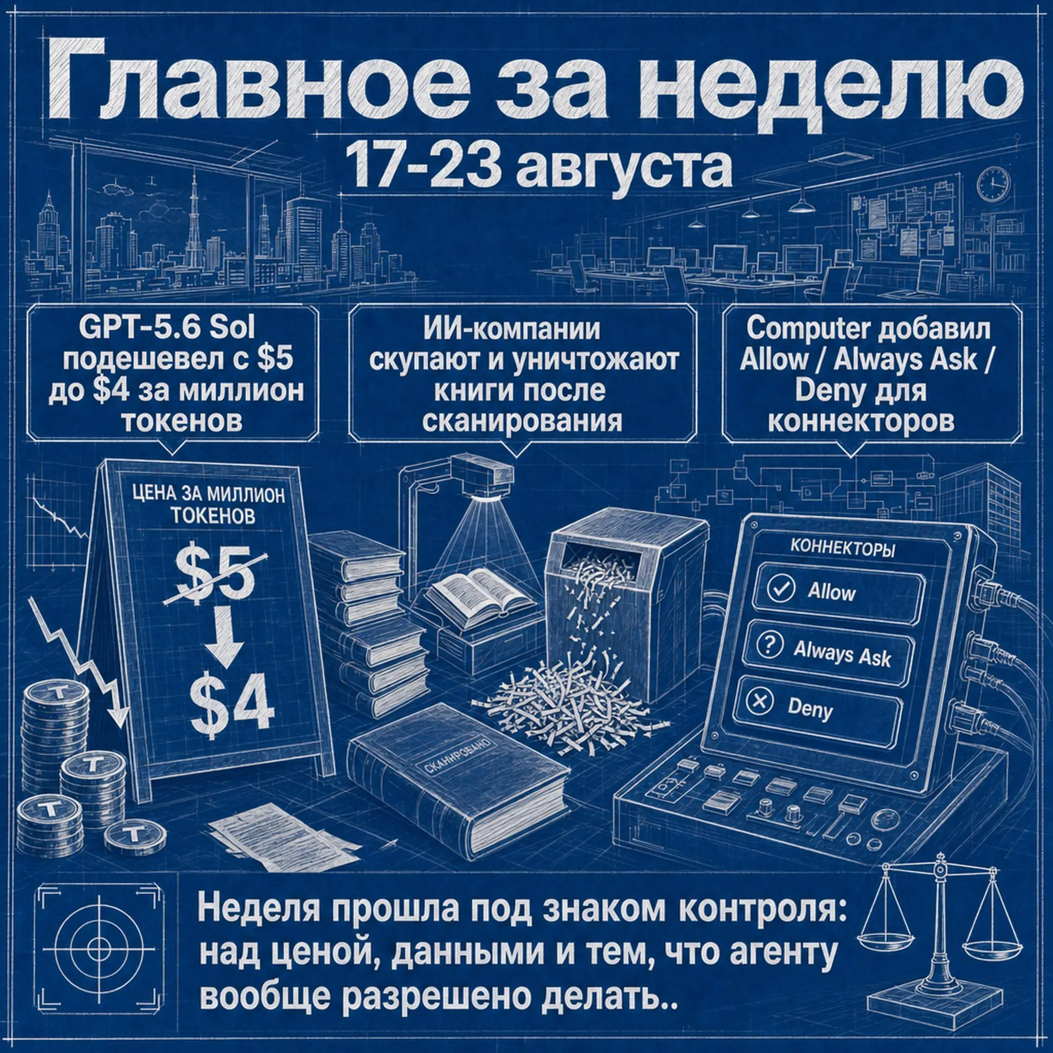 17–23 августа: дешёвый GPT-5.6 Sol, книги под нож и новые режимы для коннекторов Посты:
OpenAI урезала цену на GPT-5 | Сетка — социальная сеть от hh.ru